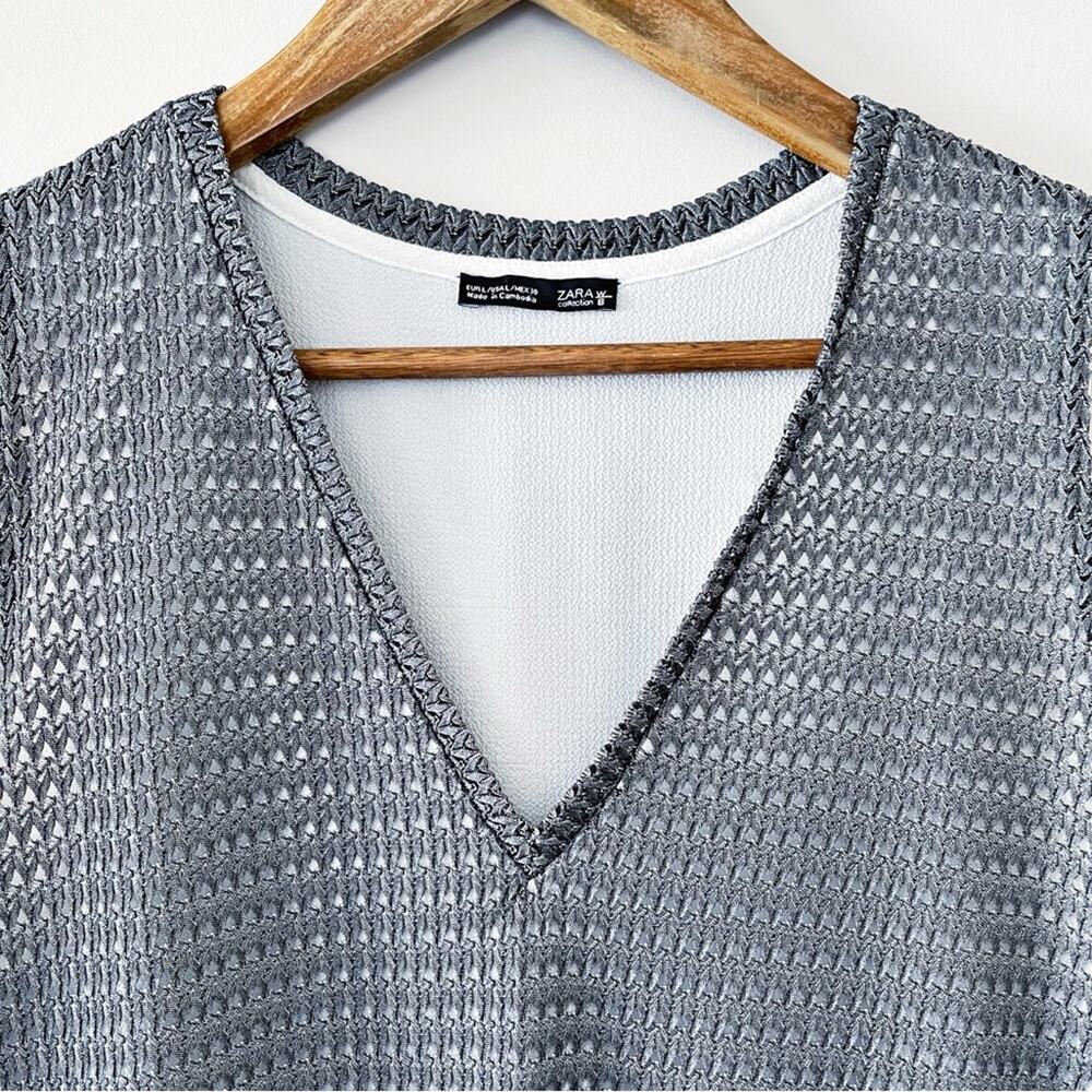 Zara Gray & White Sleeveless Tank Top Size Large EUC - Picture 6 of 12